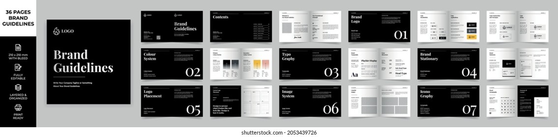 Square Brand Guideline Template, Simple style and modern layout Brand Style, Brand Identity, Brand Manual, Guide Book