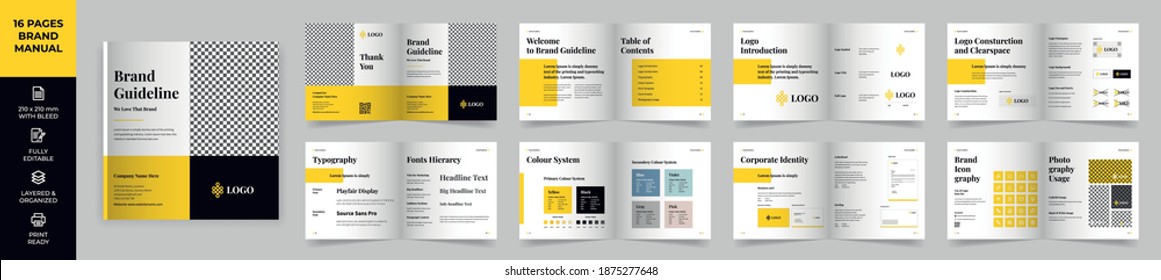 Square Brand Manual Template, Simple style and modern layout Brand Book, Brand Identity, Brand Guideline, Guide Book