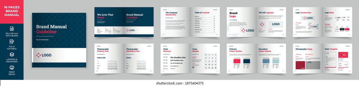 Square Brand Manual Template, Simple style and modern layout Brand Book, Brand Identity, Brand Guideline, Guide Book