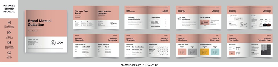 Square Brand Manual Template, Simple style and modern layout Brand Book, Brand Identity, Brand Guideline, Guide Book