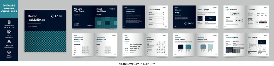 Square Brand Manual Template, Simple style and modern layout Brand Book, Brand Identity, Brand Guideline, Guide Book