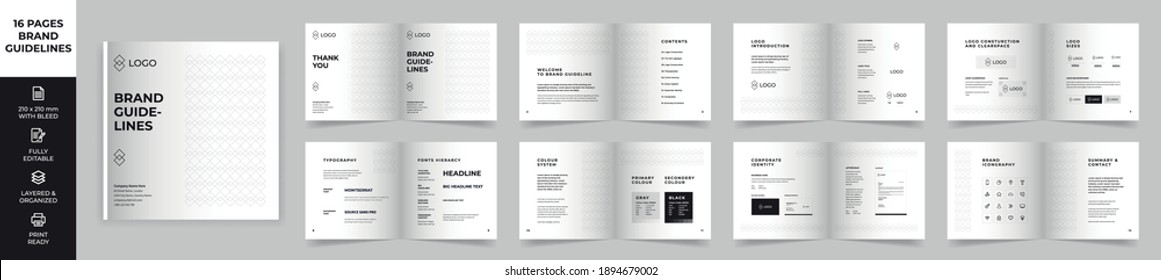 Square Brand Manual Template, Simple style and modern layout Brand Book, Brand Identity, Brand Guideline, Guide Book