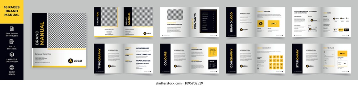 Square Brand Manual Template, Simple style and modern layout Brand Book, Brand Identity, Brand Guideline, Guide Book