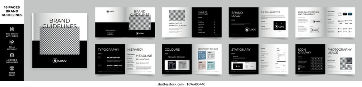 Square Brand Manual Template, Simple style and modern layout Brand Book, Brand Identity, Brand Guideline, Guide Book