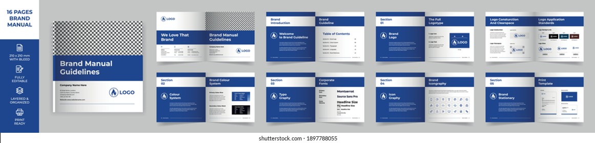 Square Brand Manual Template, Simple style and modern layout Brand Book, Brand Identity, Brand Guideline, Guide Book