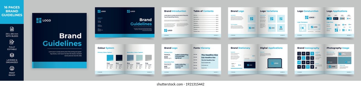 Square Brand Manual Template, Simple style and modern layout Brand Book, Brand Identity, Brand Guideline, Guide Book