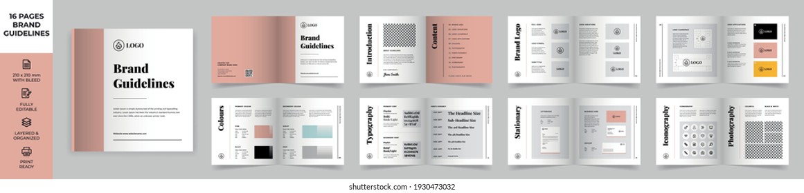 Square Brand Manual Template, Simple style and modern layout Brand Book, Brand Identity, Brand Guideline, Guide Book	