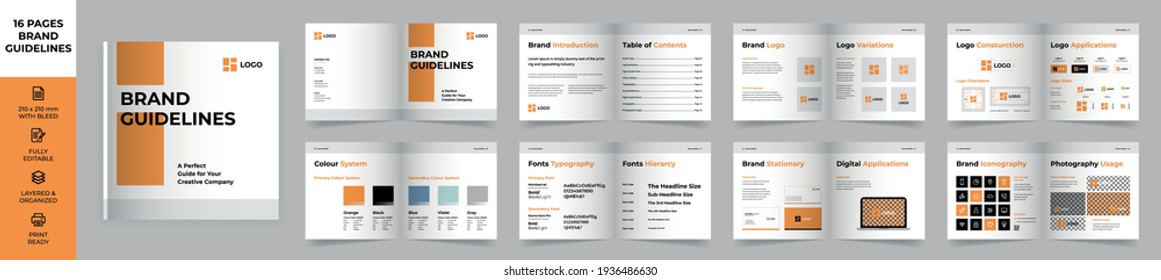 	
Square Brand Manual Template, Simple style and modern layout Brand Book, Brand Identity, Brand Guideline, Guide Book