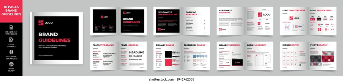 Square Brand Manual Template, Simple Style And Modern Layout Brand Book, Brand Identity, Brand Guideline, Guide Book