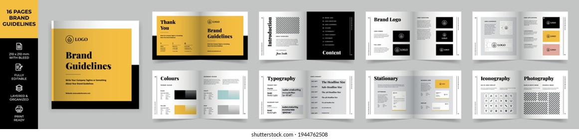 Square Brand Manual Template, Simple style and modern layout Brand Book, Brand Identity, Brand Guideline, Guide Book	