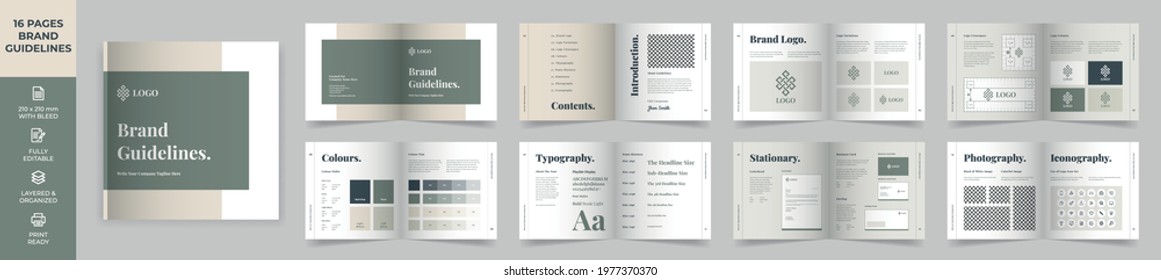 Square Brand Manual Template, Simple style and modern layout Brand Book, Brand Identity, Brand Guideline, Guide Book	