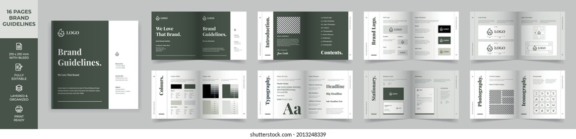 Square Brand Manual Template, Simple style and modern layout Brand Book, Brand Identity, Brand Guideline, Guide Book