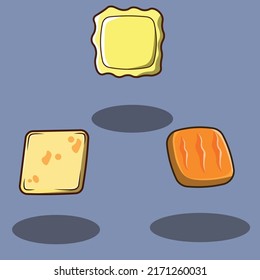 square bread icon pack vector set is a vector cartoon, cute doodle with a food theme. Suitable for children's T-shirt designs, merchandise, stickers, mascot logos, etc.