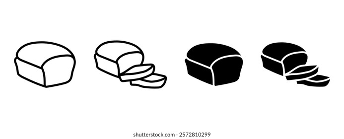 Square bread icon. Bread slice vector illustration. Sliced loaf symbol. Grocery sign. Bakery logo. Baguette pictogram. Piece of bread isolated silhouette outline, line and black.