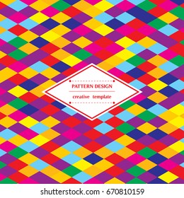Square bright background with colorful gradient rhombs. Vector pattern template for flyer, card, brochure, cover, textile, tile, etc.