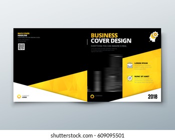 Square Brochure design. Black Yellow Corporate business template for rectangle brochure, report, catalog, magazine. Layout with modern square abstract triangle background. Creative vector concept