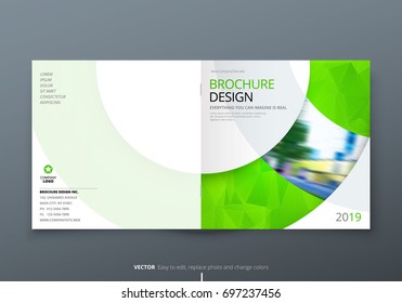 Square Brochure design. Green corporate business rectangle template brochure, report, catalog, magazine. Brochure layout modern circle shape abstract background. Creative brochure vector concept