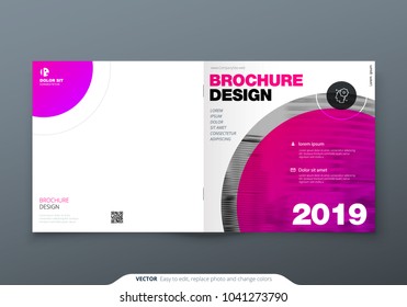 Square Brochure design. Magenta corporate business rectangle template brochure, report, catalog, magazine. Brochure layout modern circle abstract background. Creative brochure vector concept