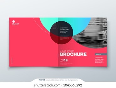 Square Brochure design. Magenta corporate business rectangle template brochure, report, catalog, magazine. Brochure layout modern circle abstract background. Creative brochure vector concept