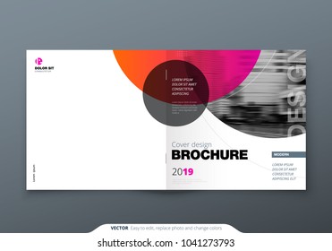 Square Brochure design. Magenta red corporate business rectangle template brochure, report, catalog, magazine. Brochure layout modern circle abstract background. Creative brochure vector concept