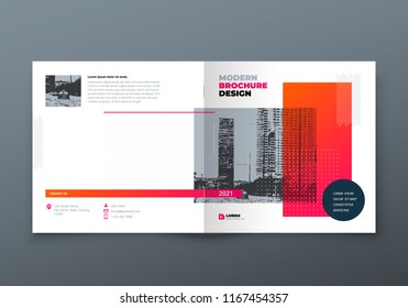 Square Brochure design. Orange corporate business rectangle template brochure, report, catalog, magazine. Brochure layout modern memphis abstract background. Vector concept