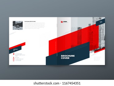 Square Brochure design. Red corporate business rectangle template brochure, report, catalog, magazine. Brochure layout modern memphis abstract background. Vector concept