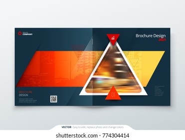 Square Brochure design. Red corporate business rectangle template brochure, report, catalog, magazine. Brochure layout modern triangle shape abstract background. Creative brochure vector concept