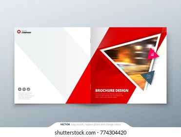 Square Brochure design. Red corporate business rectangle template brochure, report, catalog, magazine. Brochure layout modern triangle shape abstract background. Creative brochure vector concept