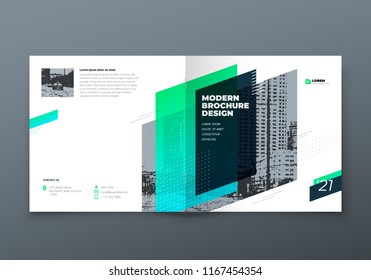 Square Brochure design. Teal corporate business rectangle template brochure, report, catalog, magazine. Brochure layout modern memphis abstract background. Vector concept