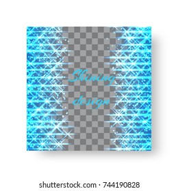 Square brochure template with bright neon rays for Christmas greeting on a transparent background
