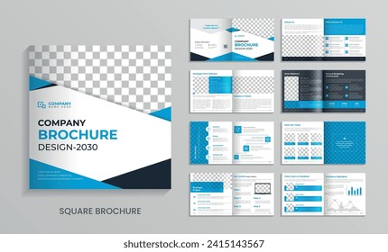 square brochure template design, 16 page minimalist flat geometric business brochure design layout

