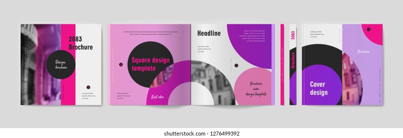 Projeto de modelo de brochura quadrada. Cobrir relatório anual de negócios, catálogo, revista, maquete de jornal, produto impresso moderno, livro, livreto, álbum, cartaz de informação. Fonte do texto do folheto de anúncio - Vetor