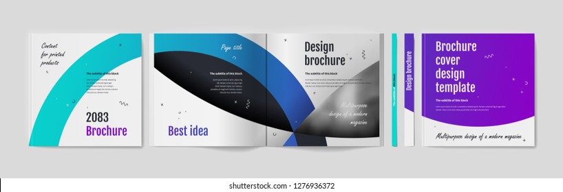 Square brochure template design. Cover business annual report, catalog, magazine, journal mockup, modern printed product, book, booklet, album, information poster. Ad flyer text font - Vector