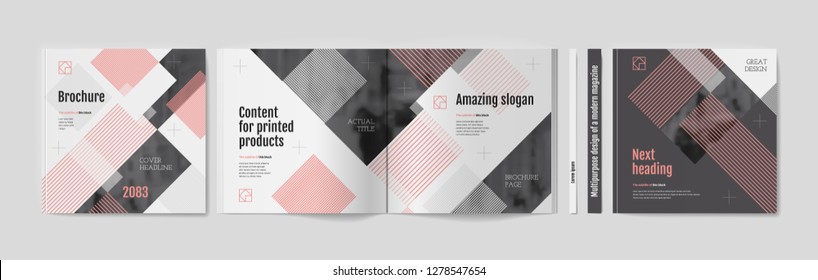 Square Brochure Template Design. Cover Business Annual Report, Catalog, Magazine, Journal Mockup, Modern Printed Product, Book, Booklet, Album, Information Poster. Ad Flyer Text Font - Vector