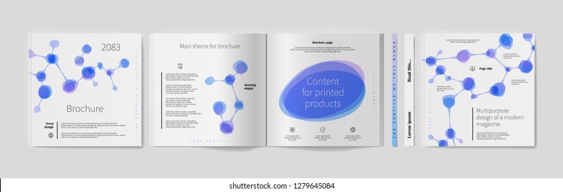 Square Brochure Template Design. Cover Business Annual Report, Catalog, Magazine, Journal Mockup, Modern Printed Product, Book, Booklet, Album, Information Poster. Ad Flyer Text Font - Vector