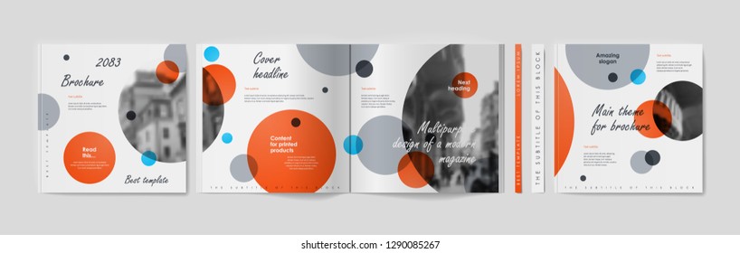 Square brochure template design. Cover business annual report, catalog, magazine, journal mockup, modern printed product, book, booklet, album, information poster. Ad flyer text font - Vector