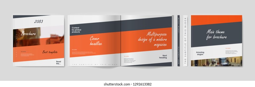 Square brochure template design. Cover business annual report, catalog, magazine, journal mockup, modern printed product, book, booklet, album, information poster. Ad flyer text font - Vector