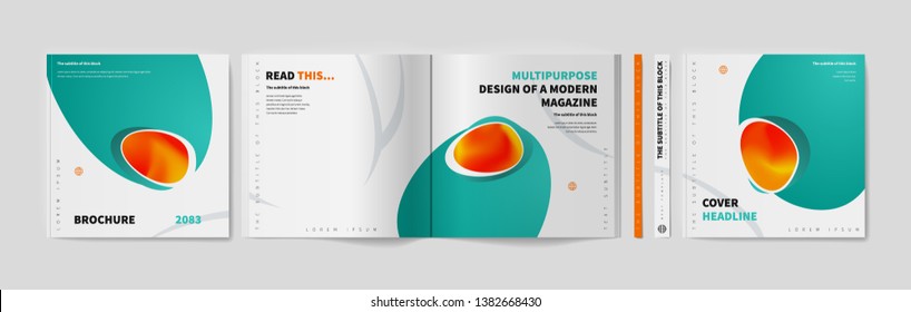 Square Brochure Template Design. Cover Business Annual Report, Catalog, Magazine, Journal Mockup, Modern Printed Product, Book, Booklet, Album, Information Poster. Ad Flyer Text Font - Vector