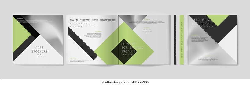 Square Brochure Template Design. Cover Business Annual Report, Catalog, Magazine, Journal Mockup, Modern Printed Product, Book, Booklet, Album, Information Poster. Ad Flyer Text Font - Vector