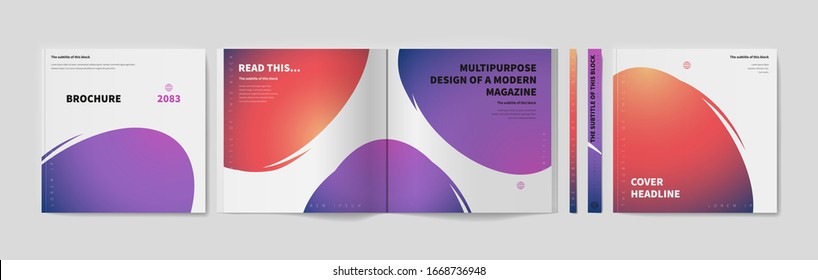 Square brochure template design. Cover business annual report, catalog, magazine, journal mockup, modern printed product, book, booklet, album, information poster. Ad flyer text font - Vector