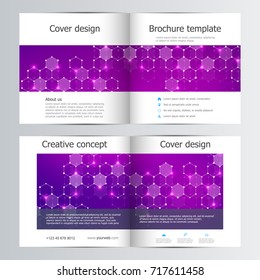 Square brochure template with hexagonal molecule backdrop. Polygonal abstract background. Medicine, science and technology concept. Vector illustration