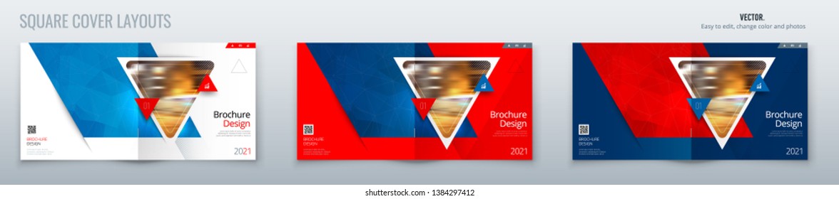 Square Brochure template layout design with triangles. Corporate business template annual report, catalog, magazine, flyer mockup. Creative modern bright template concept with triangle shapes