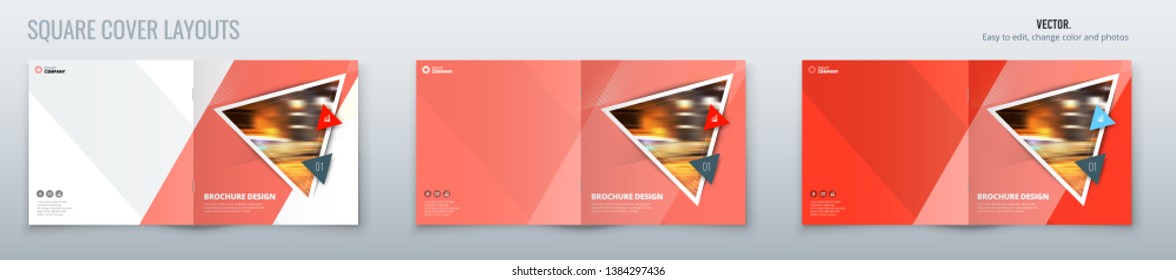 Square Brochure template layout design with triangles. Corporate business annual report, catalog, magazine, flyer mockup. Creative modern bright concept triangle shape