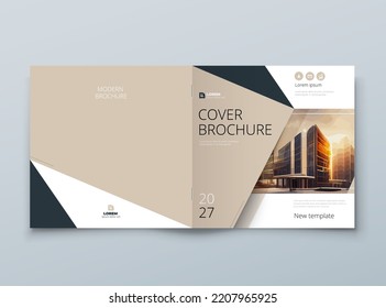 Square Brochure template layout design. Corporate business annual report, catalog, magazine mockup. Layout with modern beige elements and photo. Creative poster, booklet, flyer or banner concept