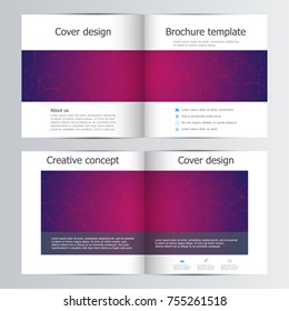 Square brochure template with structure of molecular particles and atom. Polygonal abstract background. Medicine, science and technology concept. Vector illustration