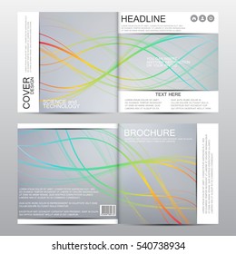 Square brochure template with waved lines. Geometric abstract background. Vector graphics. 