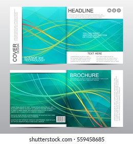 Square brochure template with wavy lines. Geometric abstract background. Vector illustration.