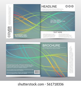 Square brochure template with wavy lines. Geometric abstract background. Vector illustration.