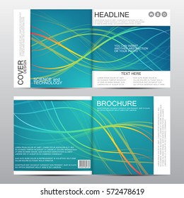 Square brochure template with wavy lines. Geometric abstract background. Vector illustration.