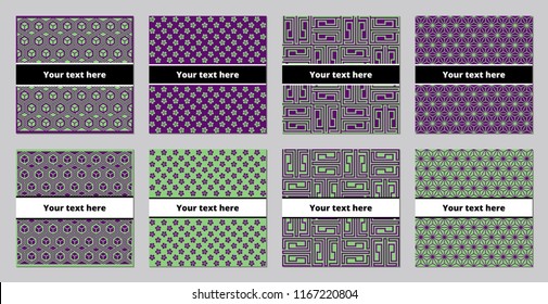 Square brochure templates vector set purple violet and green